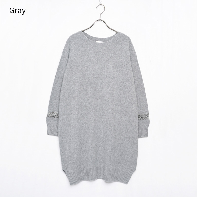 【グレー】プレスジャガードチュニックワンピース BCA12406WA Sato-S2 佐藤繊維 【 天然素材 ウール アンゴラ シンプル 着心地 レディース チュニック maalisukuu 山形県 寒河江市 獣毛糸 上質 セーター 日本製 国内製造 秋 冬 山形 】　055-H-SS034-gray