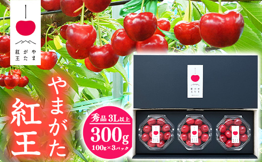 【先行予約】さくらんぼ 「やまがた紅王」3Lサイズ以上 秀品 300g（100g×3）化粧箱 ダイヤパック 2026年産 令和8年産 山形県産 【2026年6月中旬頃～下旬頃発送予定】 ※配送不可 沖縄・離島 024-A-SW002