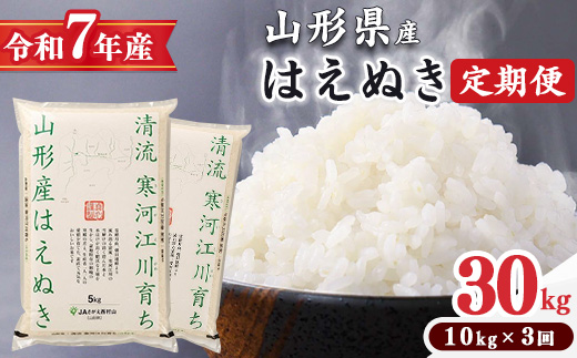 ＜ 2026年1月中旬より隔月3回 ＞【令和7年産 定期便】はえぬき計30kg！お米 定期便（10kg×3回）！清流寒河江川育ち 山形産はえぬき 2025年産　098-C-JA012-202601隔