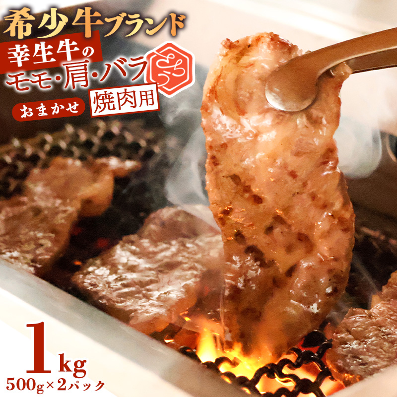 【45営業日以内配送】幸せを運ぶ牛《幸生牛》希少牛 焼肉 （モモ、肩、バラ おまかせ） 1kg（500g×2パック） 034-D-YL035