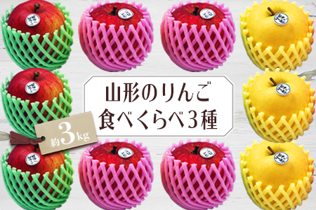 【2025年10月～12月発送分先行受付】山形のりんご食べくらべ3種 約3kg_H080(R7)
