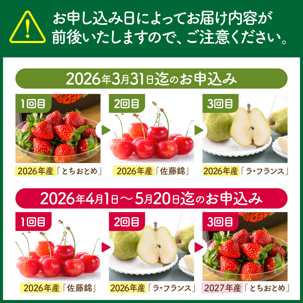 【2026年産 先行予約　3回定期便】果樹王国ひがしねの旬堪能セット いちご さくらんぼ ラ・フランス 山形県 東根市　hi069-022