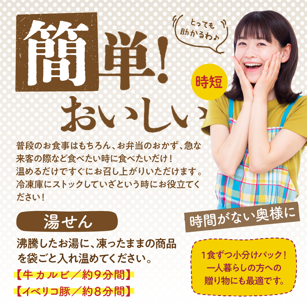【かんたん本格調理】ザ・焼肉網焼き牛カルビ重の素と旨みがとろけるイベリコ豚重の具のバラエティセット 牛肉 豚肉 山形県 東根市 日東ベスト　hi010-006
