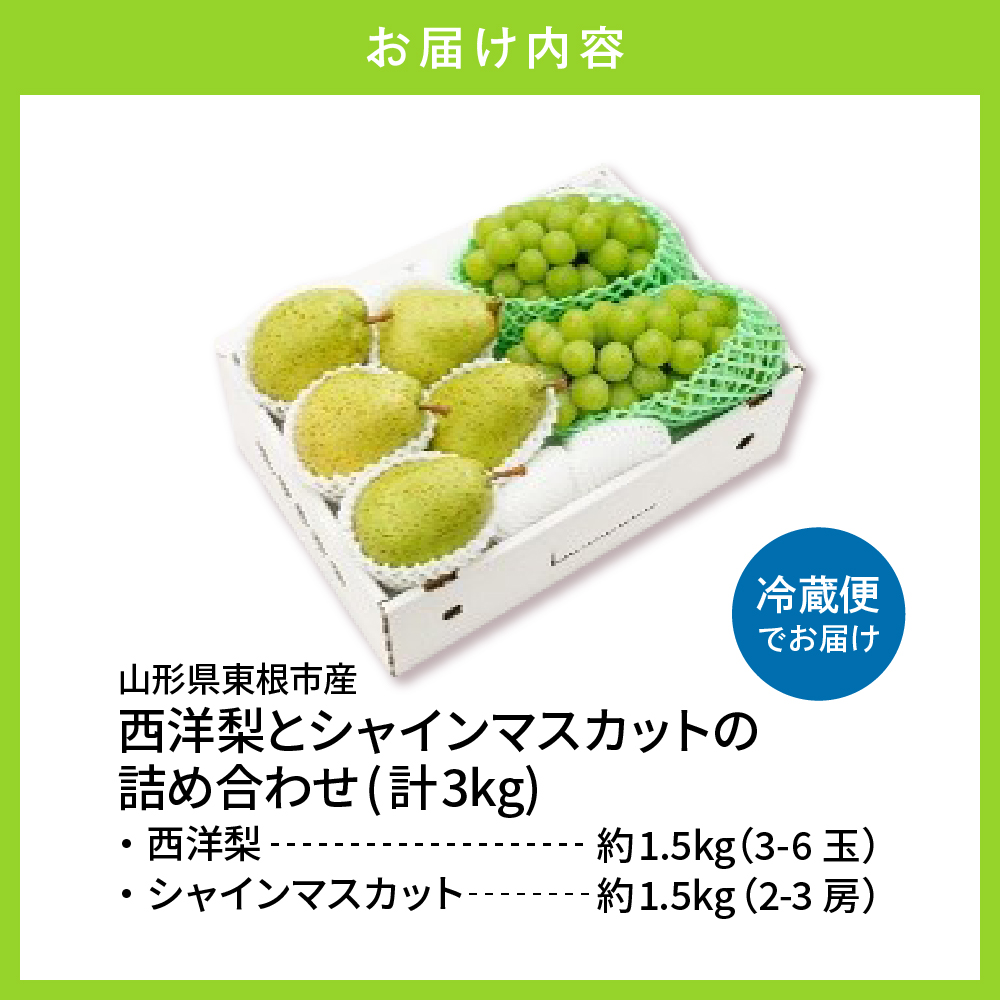 【2026年】東根市産 シャインマスカット＆西洋梨 詰め合わせ 3kg 秀品 化粧箱入り 山形県 東根市 hi027-242