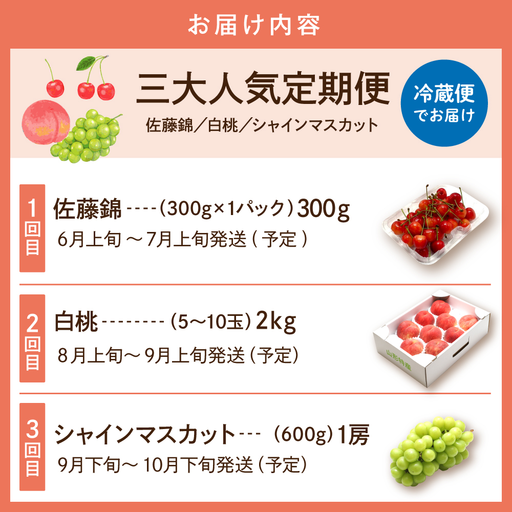 【2026年 先行予約 3回定期便】2026年 フルーツ王国 三大人気定期便 千笑花夢提供 山形県 東根市 hi082-041