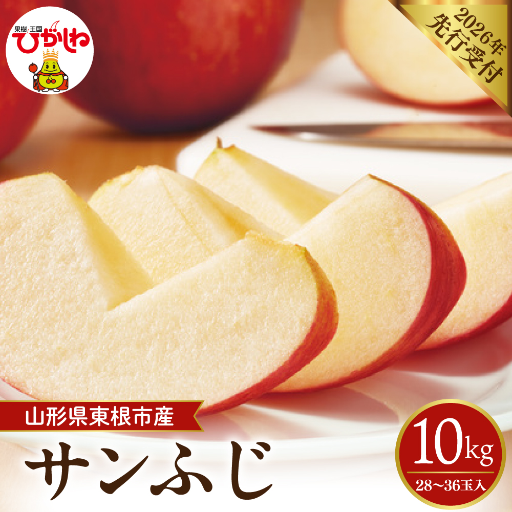 【2026年産先行予約】 太陽の恵みをいっぱいに浴びたりんご「サンふじ」 約10kg(28～36玉入) 山形県 東根市　hi026-063