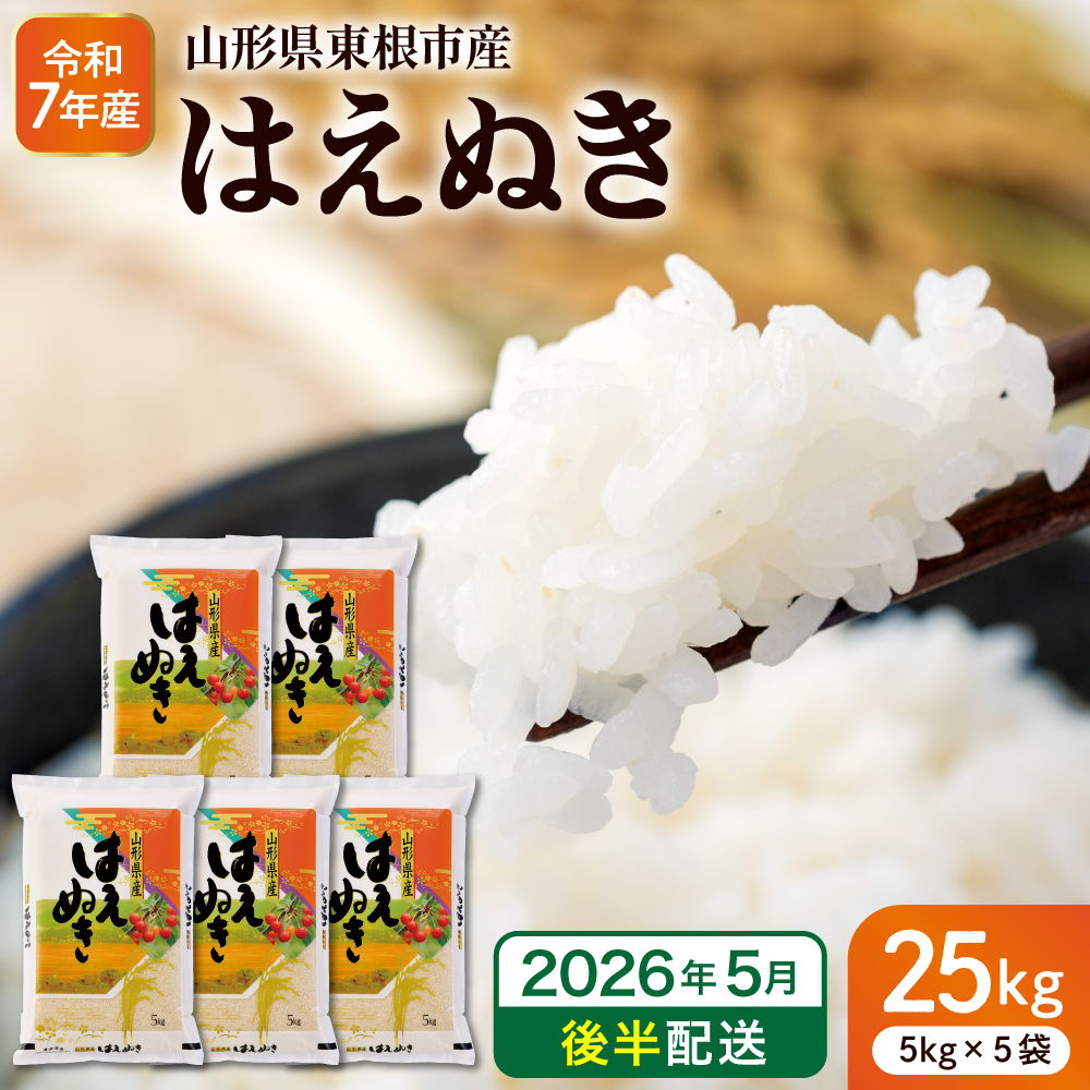 【令和7年産米】※2026年5月後半発送※ はえぬき25kg 山形県 東根市産 深瀬商店提供 hi053-064-053 2026年5月後半発送