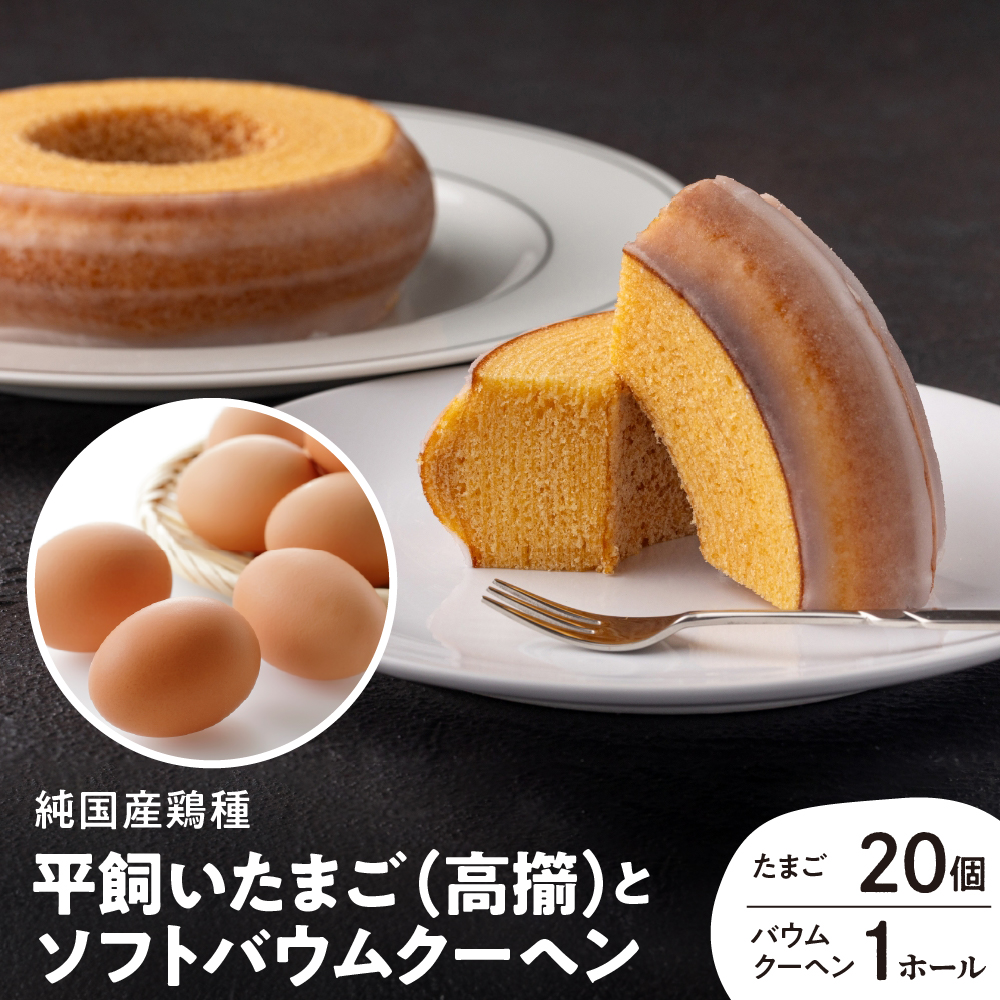 【山形県東根市産】 平飼いたまご 高擶 20個 （破損補償含む）と 平飼いたまごのソフトバウムクーヘン 萌芽（ほうが）1ホール 半澤鶏卵提供 山形 東根 hi071-002
