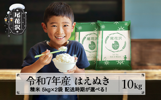 令和7年産  精米 はえぬき 10kg 5kg×2 配送時期選べる 2月下旬~6月下旬発送 2025年産 山形県尾花沢市産 送料無料 ja-hasxa10