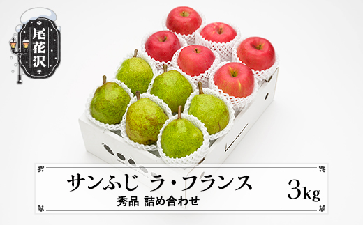 サンふじ & ラ・フランス 詰め合わせ 秀品 3kg 化粧箱入 詰め合わせ 令和7年産 2025年産 12月上旬~1月中旬頃発送 送料無料 りんご リンゴ 洋梨 西洋梨 ラフランス 果物 フルーツ アソート ギフト 山形県産 送料無料 ※沖縄・離島への配送不可 ns-fsrlx3 計3kg（寄附額13,000円）