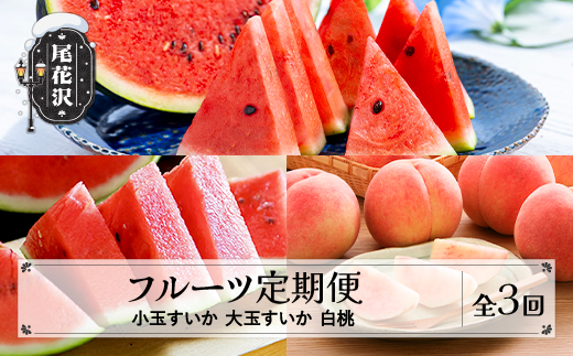 【先行予約】フルーツ定期便 全3回 小玉スイカ 大玉スイカ もも 秀品 令和8年7月~発送開始 令和8年産 2026年産 佐竹物産 ※沖縄・離島への配送不可 sb-ftksh3-b 全3回(小玉スイカ 大玉スイカ もも)：寄附額33,000円