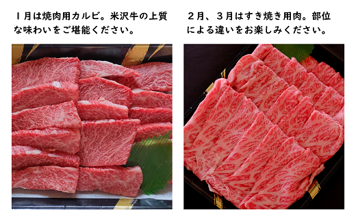《定期便3回》 A5等級 米沢牛定期便 焼肉・すき焼きコース