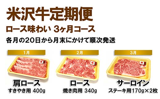 《定期便3回》 米沢牛定期便 ロース味わい 3か月コース 《