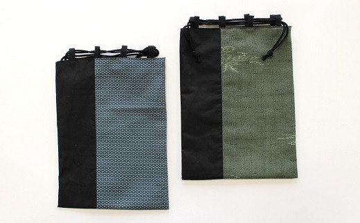 【障がい者支援】和のきんちゃく袋 2枚 ＋ ねこちゃんクリ