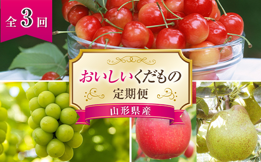 [令和6年産先行予約] [定期便3回] おいしいくだもの定期便 『最上屋』 旬 果物 フルーツ 定期便 食べ比べ さくらんぼ ぶどう 西洋梨 洋なし りんご 佐藤錦 シャインマスカット ラ・フランス ふじ 予約 2024年 山形県 南陽市 [995-R6]