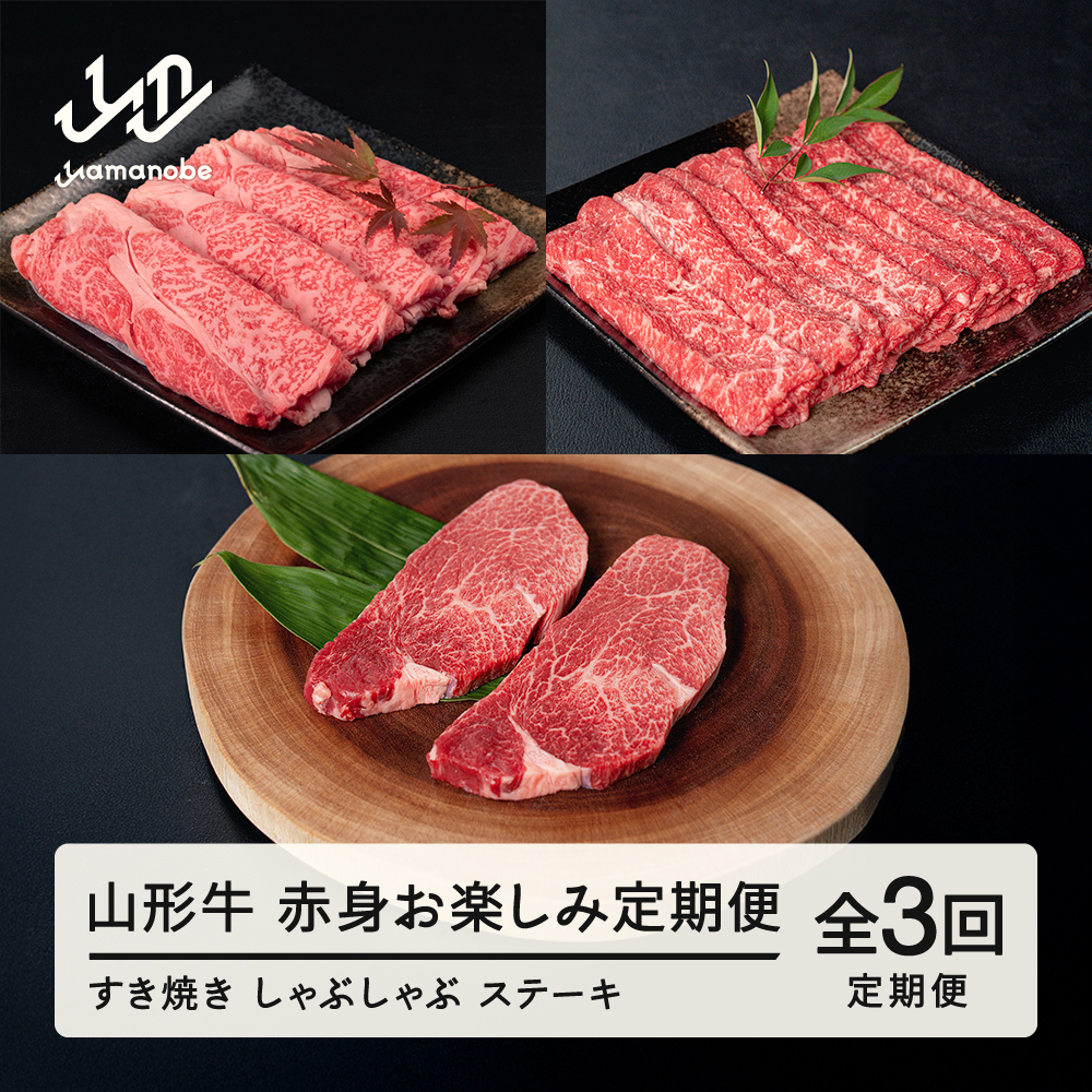 山形牛 定期便 山形牛赤身お楽しみ定期便（全3回） 高橋畜産 赤身 ロース ステーキ ヒレステーキ しゃぶしゃぶ すき焼き tc-tkygn3