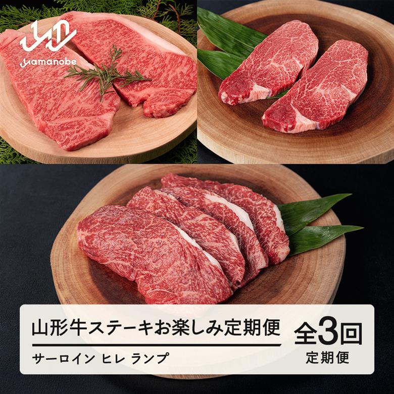 山形牛 定期便 山形牛ステーキお楽しみ定期便(全3回) 冷凍 セット ステーキ サーロイン ヒレ ランプ 高橋畜産 tc-tkygt3