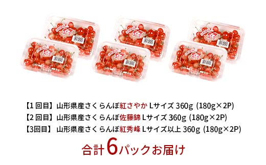 先行予約 2026年度発送【山形県さくらんぼ定期便3回】山形県産さくらんぼ3品種（紅さやか・佐藤錦・紅秀峰） F4A-0386