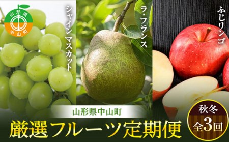 《先行予約》山形県中山町 厳選フルーツ定期便 秋冬 全3回【2025年9月開始】シャインマスカット ラ・フランス ふじリンゴ 葡萄 ぶどう ブドウ 洋ナシ 洋梨 洋なし ラフランス りんご 林檎 果物 くだもの フルーツ 連続 F4A-0371