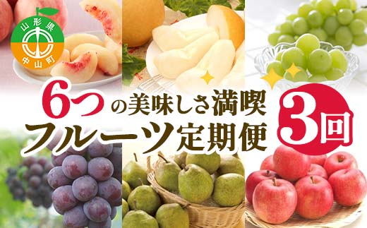 【2025年 先行予約】3回定期便 6つの美味しさ満喫フルーツ便 桃 和梨 シャインマスカット ピオーネ ラ・フランス りんご 果物 くだもの 山形県 中山町 F4A-0483