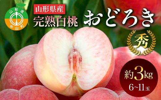 山形県産 完熟白桃おどろき 約3kg 秀 桃 もも フルーツ果物 くだもの 山形県 中山町 F4A-0921