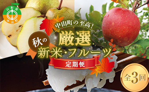 中山町の至高！ 山形県中山町 厳選秋の新米・フルーツ定期便B 全3回 【2025年10月発送開始】 F4A-0383