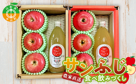 ≪2025年先行予約≫農家直送「サンふじ」食べ飲みづくし シェアセット 贈答用 ギフト ジュース りんご 小玉 F4A-0391