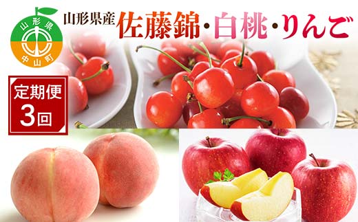 先行予約 2026年度発送【定期便3回】山形県産佐藤錦・白桃・りんご  F4A-0990