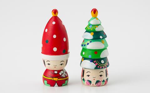 FYN9-584 ＜菊摩呂こけし工房＞ きのこなクリスマスセット 工芸品 伝統 インテリア 置物 山形県 西川町
