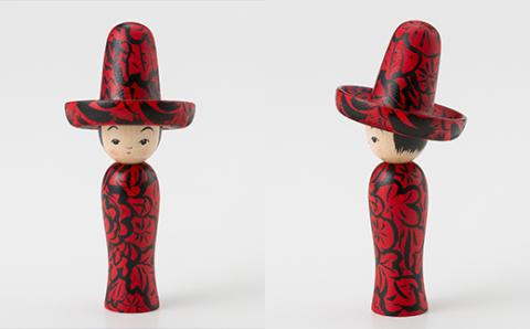 FYN9-587 ＜菊摩呂こけし工房＞ メキシこけし 赤×黒 工芸品 伝統 インテリア 置物 山形県 西川町