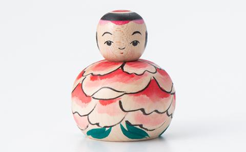 FYN9-429 ＜菊摩呂こけし工房＞ 豆えじこ いづめ型芍薬(志田菊宏 創作こけし) 山形県 西川町
