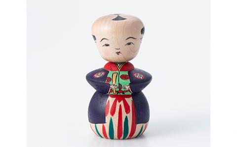 FYN9-432 ＜菊摩呂こけし工房＞福助こけし 紫柄 （志田菊宏 創作こけし） 山形県 西川町