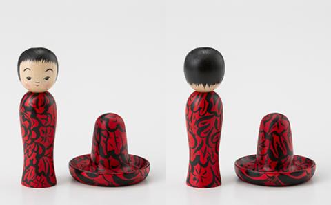 FYN9-587 ＜菊摩呂こけし工房＞ メキシこけし 赤×黒 工芸品 伝統 インテリア 置物 山形県 西川町