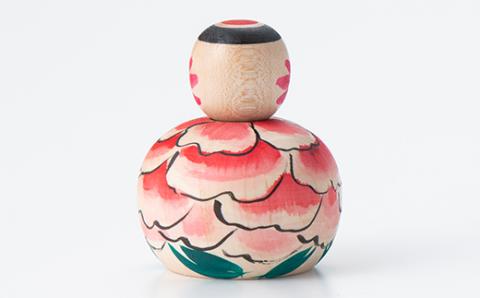 FYN9-429 ＜菊摩呂こけし工房＞ 豆えじこ いづめ型芍薬(志田菊宏 創作こけし) 山形県 西川町