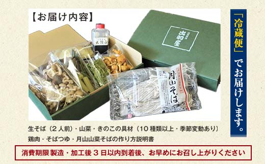 FYN6-162 山菜そば発祥の店『出羽屋』の月山山菜そばセット(2人前) 季節の山菜・具材・たれ付 山菜 さんさい 茸 きのこ キノコ 野菜 具材付 蕎麦 そば ソバ 麺 簡単調理 贈答 贈り物 ギフト プレゼント 中元 歳暮 自宅用 家庭用 山形県 西川町 月山