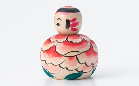 FYN9-429 ＜菊摩呂こけし工房＞ 豆えじこ いづめ型芍薬(志田菊宏 創作こけし) 山形県 西川町
