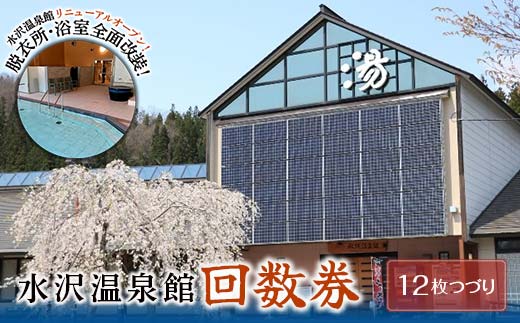 FYN6-143 水沢温泉 日帰り入浴施設 水沢温泉館 回数券 12枚綴り 温泉 おんせん 湯 入浴 入浴券 利用券 チケット 日帰り 休憩 山形県 西川町 月山