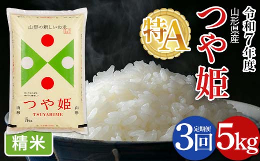 FYN6-482 【定期便3回】令和7年度 山形県産 特別栽培米 つや姫 5kg×3回 合計15kg 白米 精米 米米 米 ごはん ブランド米 特栽 つやひめ 2025年 贈答 贈り物 ギフト 自宅 家庭 山形県 西川町 月山