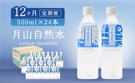 FYN9-014 【定期便】月山自然水500ml×24本×12ヶ月コース 天然水 国産 備蓄 防災 保存 ペットボトル ナチュラル 山形県 西川町