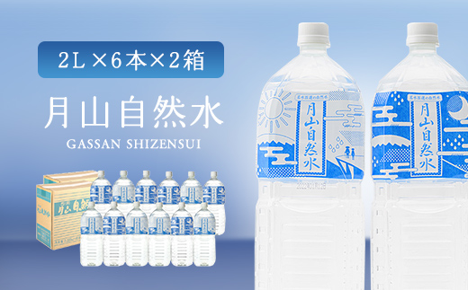 FYN9-015 月山自然水2L×6本×2箱 天然水 国産 備蓄 防災 保存 ペットボトル ナチュラル 山形県 西川町