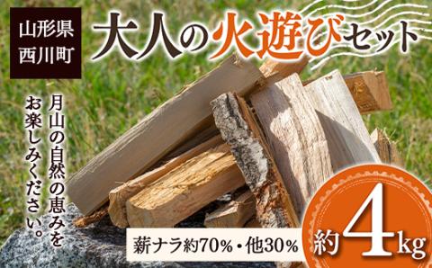 FYN9-540 大人の火遊びセット 薪 約4kg (ナラ 楢 約2.8kg / ほうのき・山桜など 約1.2kg) キャンプ アウトドア 乾燥薪 焚火 ソロキャンプ