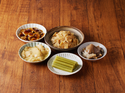 大江町柳川産 原木きのこ天然ふき水煮セット5種1080g(固形量）