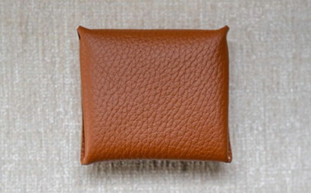 本革コインケース（茶色）7.5×7.5cm【ann's  jam・ハンドメイド品】