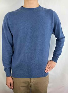 カシミヤメンズセーターエポーレット　Sサイズ（はなだいろ）