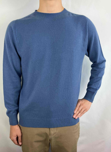 カシミヤメンズセーターエポーレット　Lサイズ（はなだいろ）