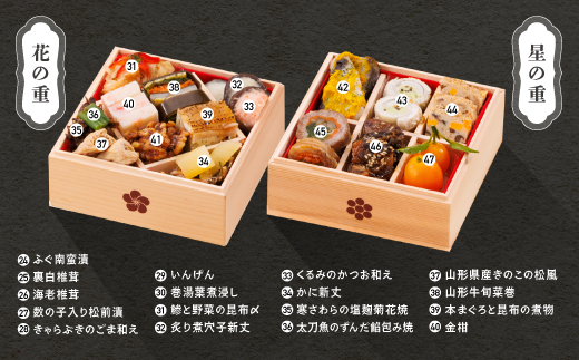 【12月30日お届け】おせち 赤坂あじさい監修 和風「招福」約3~4人前 冷凍 47品 2026年 やまがた地鶏 山形牛 ローストビーフ お節 変則五の重 重箱 おせち 2025 aa-ochsx