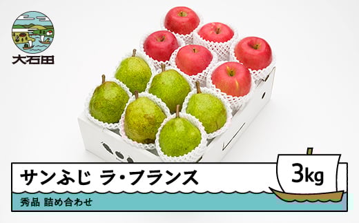 サンふじ & ラ・フランス 詰め合わせ 秀品 3kg 化粧箱入 詰め合わせ 令和7年産 2025年産 12月上旬~1月中旬頃発送 フルーツ アソート ギフト 山形県産 送料無料 ※沖縄・離島への配送不可 ns-fsrlx3 計3kg 詰め合わせ