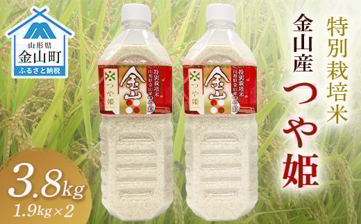 《令和7年産 先行予約》金山産米「つや姫1.9kg」（ペットボトル入り）×2本セット 計3.8kg 米 お米 白米 ご飯 精米 ブランド米 つや姫 送料無料 東北 山形 金山町 F4B-0583