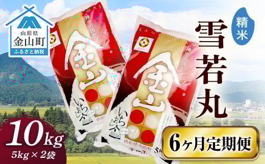 令和7年産 金山産米「雪若丸【精米】」（5kg×2袋）×6ヶ月・定期便 計60kg 定期便 6ヶ月 米 お米 白米 ご飯 精米 ブランド米 雪若丸 送料無料 東北 山形 金山町 F4B-0652