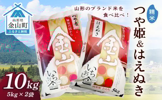 金山産米「つや姫5kg」+「はえぬき5kg」【精米】 計10kg 米 お米 白米 ご飯 精米 ブランド米 はえぬき つや姫 送料無料 東北 山形 金山町 令和7年産 F4B-0653